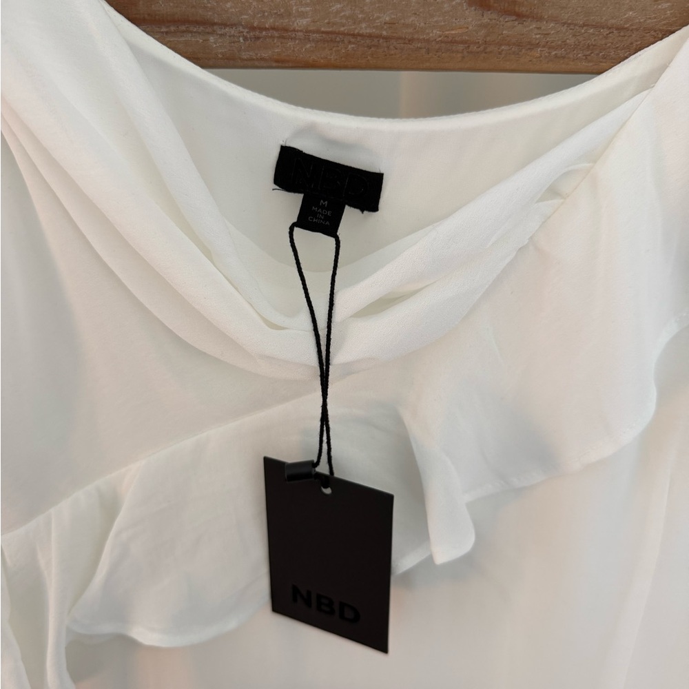 NBD Asymmetrical White Ruffle Dress - Picture 3 of 5